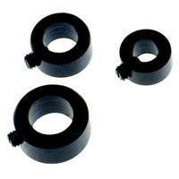 Set of 3 Stop Rings: 6mm, 8mm, 10mm Shaft Collars - Black Metal with Set Screws - Precision CNC Components - on White Background
