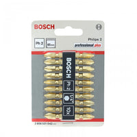Bosch PH2 Phillips Screwdriver Bits 10-Pack, Double Ended, 110mm, Gold. Power Tool Accessory