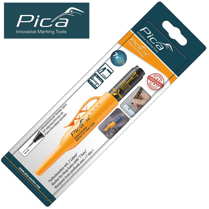 Pica Ink Deep Hole Marker - Black Ink, 7 Lives - Construction & Industrial Marking Tool