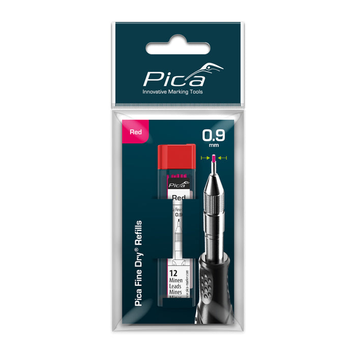 Pica Fine Dry Red Marker Refills - 0.9mm Leads, 12 Count - Precision Marking Tool