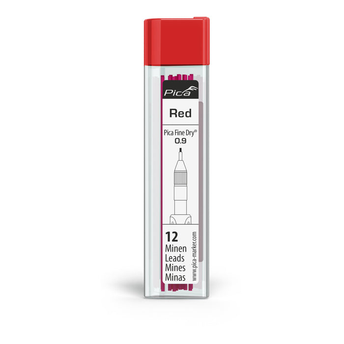 Pica Fine Dry 0.9mm Red Lead Refills (12 pc set) for Pica Pencil, high quality replacement leads.