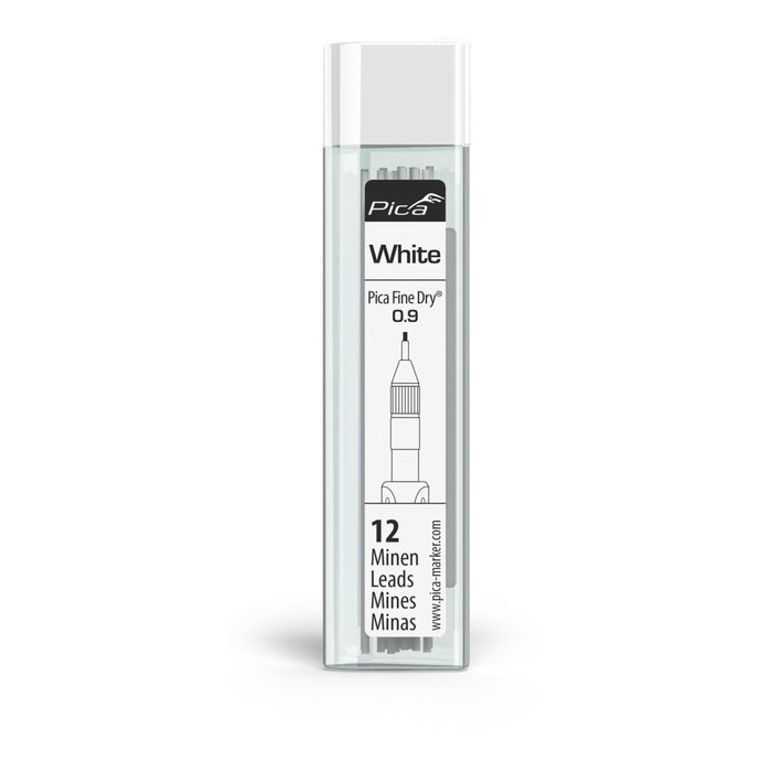 Pica Fine Dry White 0.9mm Lead Refills - 12 pc Set. Durable, high-quality lead refills for Pica Fine Dry markers.