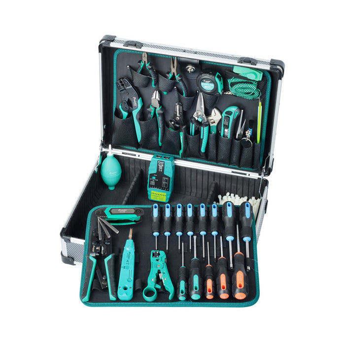 PROSKIT PK-1938M1 PROFESSIONAL TELECOM AND NETWORKING TOOL KIT WITH MT-7063 POE CABLE TESTER - NET-PK-1938M1