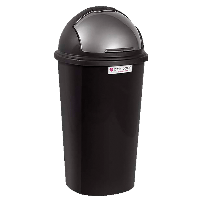 50L Flip Lid Round Black Refuse Bin - Kitchen Waste Trash Can