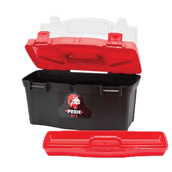 Pride Toolbox: Plastic Black 50cm Toolbox | Tool Storage Box with Tray & Compartments