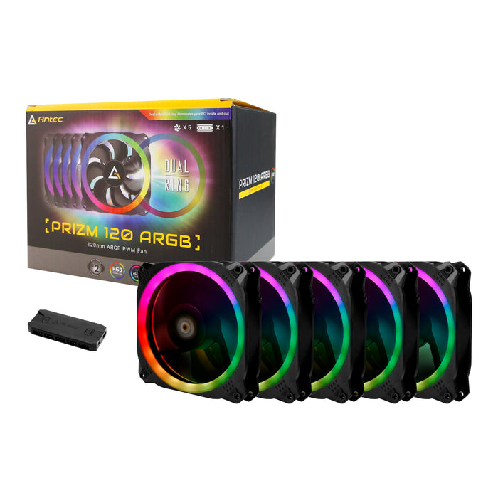 Antec Prizm 120 ARGB Case Fan 5 Pack + Controller - Black-PRIZM 120 ARGB 5+C