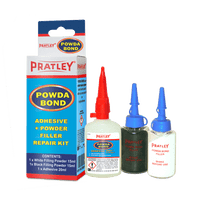 Pratley Powda Bond Adhesive Repair Kit: Powder Filler, Glue, and Applicators for DIY Home Repairs and Bonding.