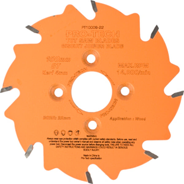 Pro-Tech Biscuit Joiner Blade: 100mm TCT Saw Blade, 8 Teeth, Woodworking, PT10008-22