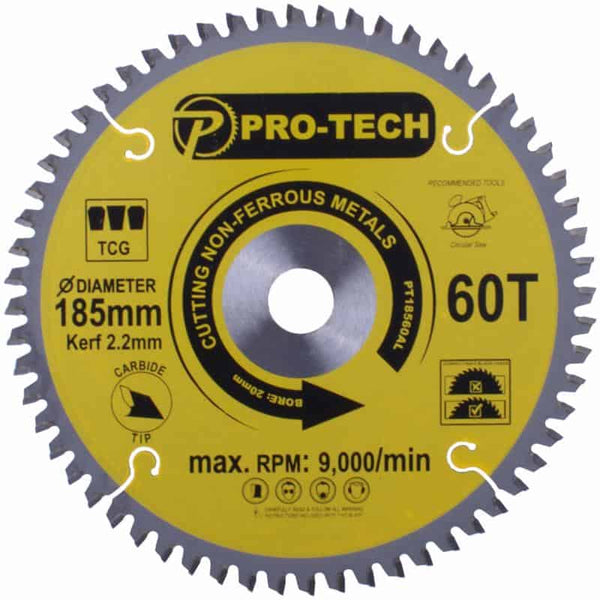 Pro-Tech 185mm Aluminum Cutting Saw Blade - 60T Carbide Tipped