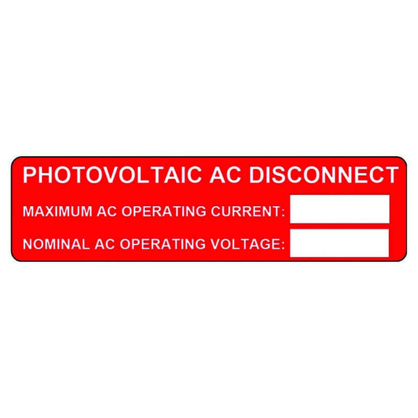 HellermannTyton Photovoltaic AC Disconnect Label - Red/White, Max Current & Voltage Values. Solar Panel Safety & Identification