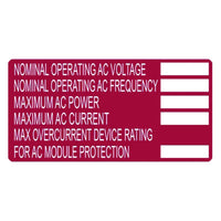 Solar AC Module Rating Label - HELLERMANNTYTON - AC Voltage, Frequency, Power, Current, and Overcurrent Information