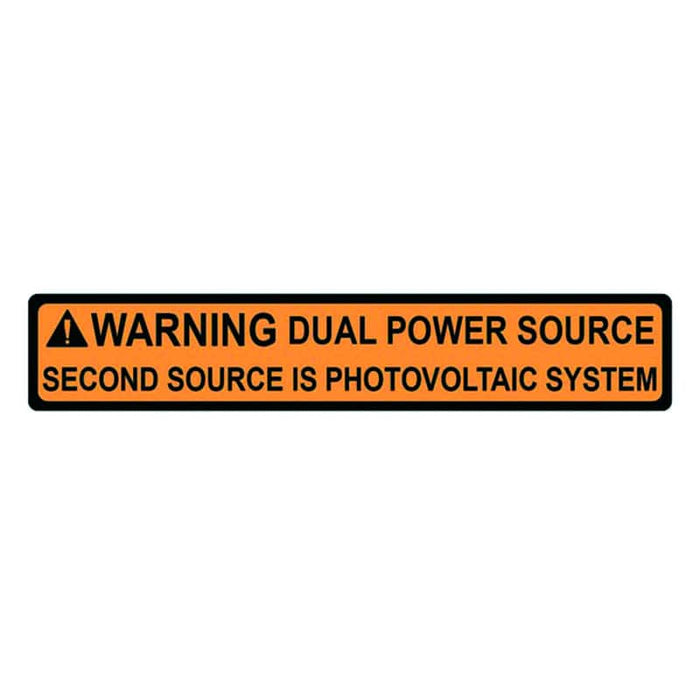 HellermannTyton Solar Dual Power Source Warning Label - Orange, 19x104mm. Hazard Sign for Photovoltaic Systems.