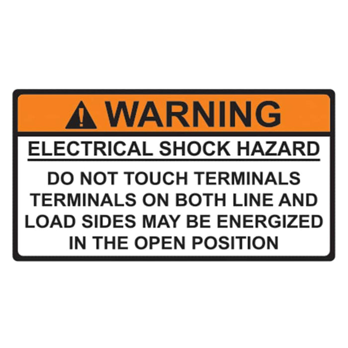 Warning: Electrical Shock Hazard - Solar System Safety Label. Do Not Touch Terminals, May Be Energized Even In Open Position