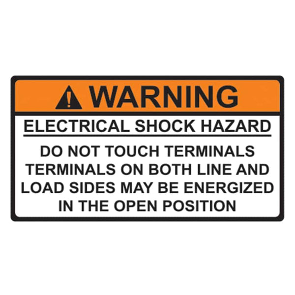 Warning: Electrical Shock Hazard - Solar System Safety Label. Do Not Touch Terminals, May Be Energized Even In Open Position