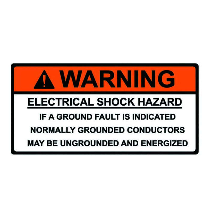 Electrical Shock Hazard Warning Sign: Ground Fault Alert, Energized Conductors