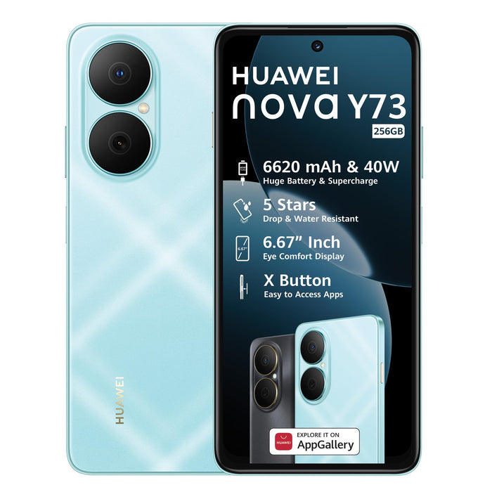 Huawei Device - Dual SIM / HMS EMUI 12.0 / 6.67' HD+ /1604x720 /8GB+128GB /8MP Front Camera/ 50MP+2MP+2M Rear Camera / 6620mAh Battery - Huawei Nova Y73 Blue Huawei Device