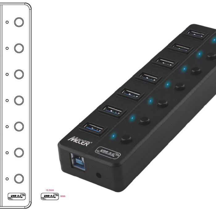 Mecer - MECER USB 3.1/ 7 PORT EXTERNAL HUB 5Gbps w/Adapter 5V_2A. - U3-7HL Mecer