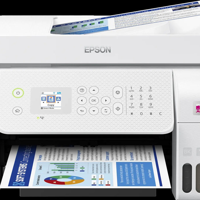 Epson - Epson 33ppm Mono 15ppm Colour A4 Print Scan Copy USB Wi-Fi/Wi-FiDirect Ethernet ManualDuplexPrint ADF incl 1 set of ink (2 x Black) (WHITE) - L5296 Printer Epson
