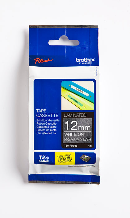 Brother - Brother 12MM White on Premium Silver tape 4m - TZE-PR935 Brother