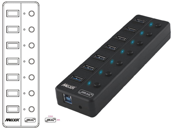 MECER USB 3.1/ 7 PORT EXTERNAL HUB 5Gbps w/Adapter 5V_2A. - U3-7HL