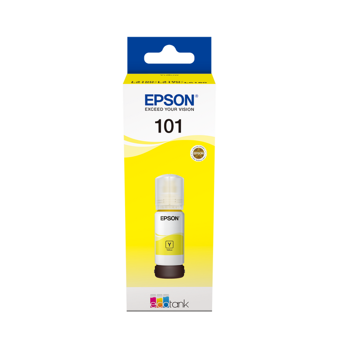 Epson 101 Ink Bottles Yellow 70ml Ecotank L4150 / L4156 / L4160 / L4260 / L6160 / L6170 / L6176 / L6190 / L6270 / L6290 / L6370 / L14150 6000 pages - T03V44A