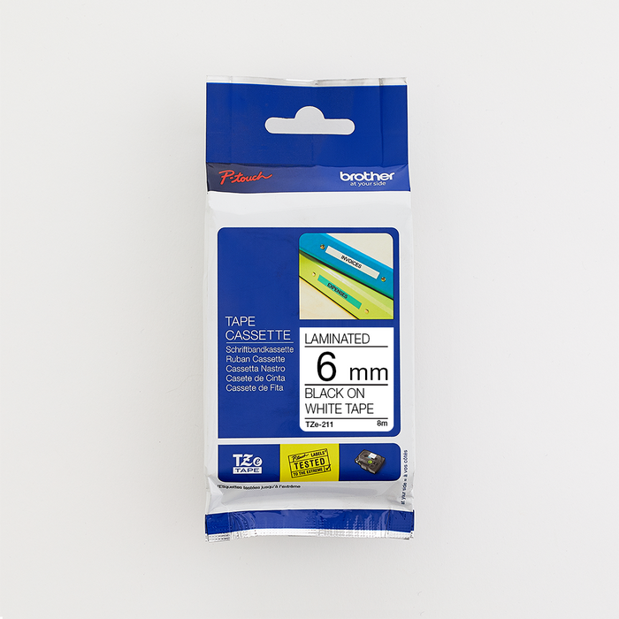 Brother - Brother 6MM Black on White Laminated tape - TZ211 Brother