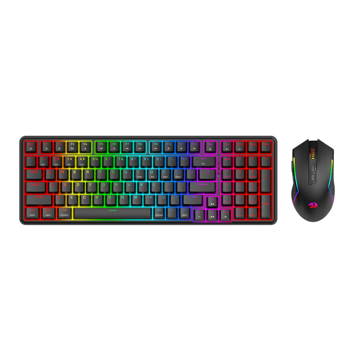 Redragon S162 RGB 3-Mode Wireless Mechanical Gaming Keyboard and Mouse Combo - Black-RD-S162