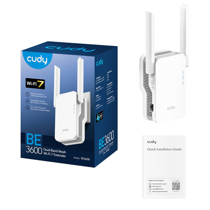 Cudy BE3600 Dual-Band Wi-Fi 7 Mesh Range Extender (Wall Plug) - White-RE3600