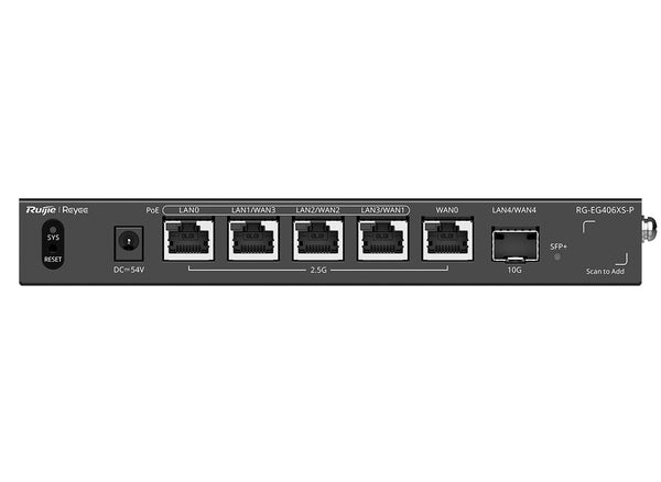 Reyee 5 Port 2.5G Multi-WAN 4 PoE 110W 400 User Cloud Router - RG-EG406XSP