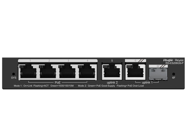 Reyee RG-ES206GS-P: 6 Port Gigabit PoE Smart Managed Switch with 1 SFP Combo Port. Network connectivity solution.