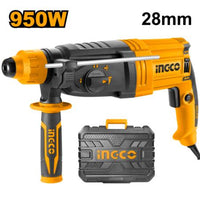 INGCO Rotary Hammer Drill RGH9528 - 950W, 28mm Chuck. Heavy-duty power tool for drilling and hammering.