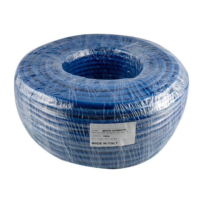 Blue Air Hose 10mm x 16mm - 100m Roll, Ultra Soft, 45 Bar Pressure. ADFLEX AIR UltraSOFT