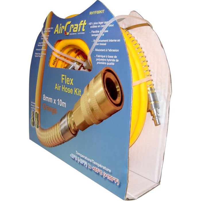 FLEX AIR HOSE KIT 8MM X 10M ORANGE  W/QUICK COUPLER & CONNECTOR YOHKON