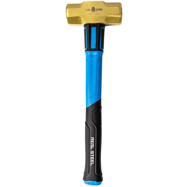 Real Steel Brass Sledge Hammer, 4LB Non-Sparking Sledge with Fiberglass Handle, Ideal for Automotive, and Construction use.