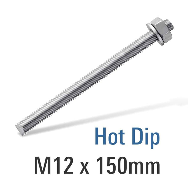 ANCHORS DI 8.8 Hot Dip Galv Stud M12X150 With Nut And Washer - RSHDG12X150