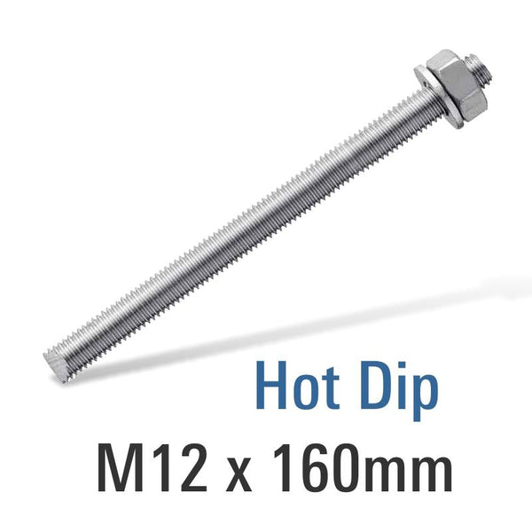 ANCHORS DI 8.8 Hot Dip Galv Stud M12X160 With Nut And Washer - RSHDG12X160