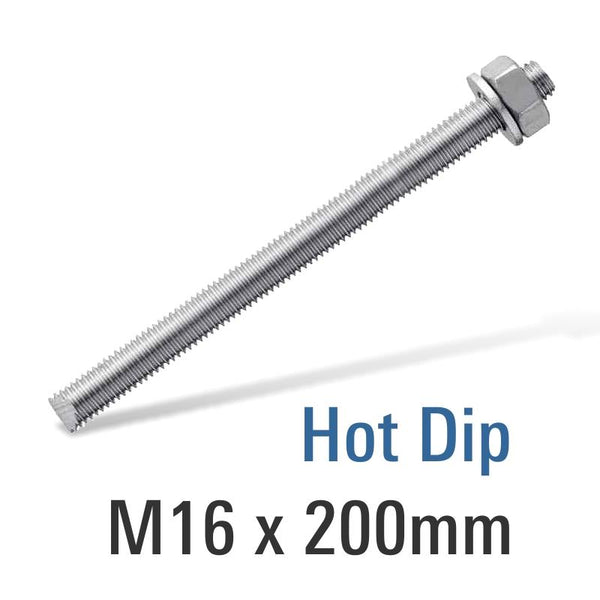 ANCHORS DI 8.8 Hot Dip Galv Stud M16X200 With Nut And Washer - RSHDG16X200