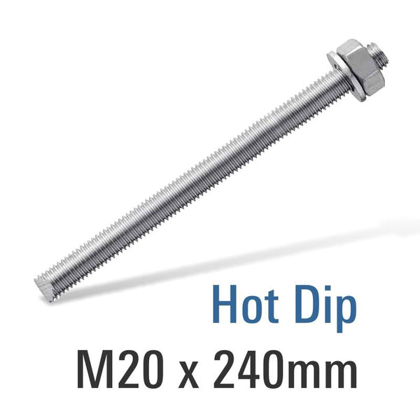 ANCHORS DI En8 Hot Dip Galv Stud M20X240 With Nut And Washer - RSHDG20X240EN8
