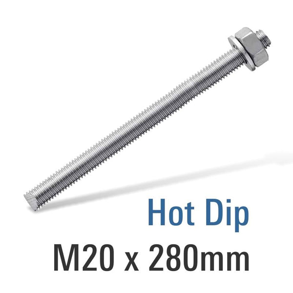 ANCHORS DI 8.8 Hot Dip Galv Stud M20X280 With Nut And Washer - RSHDG20X280