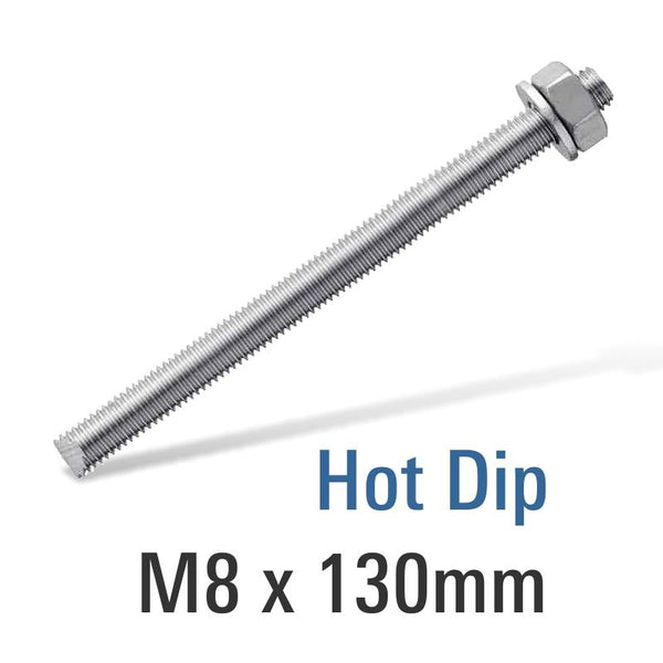 ANCHORS DI En8 Hot Dip Galv Stud M8X130 With Nut And Washer - RSHDG8X130EN8