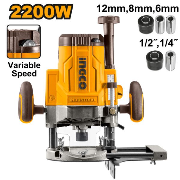INGCO Router 2200W RT22008: Industrial-Grade Woodworking Power Tool for Precision Cutting and Shaping