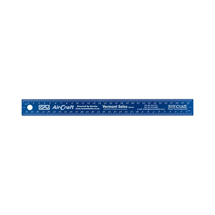 300MM CORK BACKED STAINLESS STEEL RULER RED