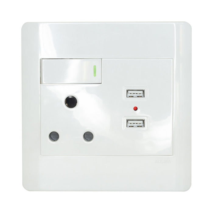 SINGLE WALL SOCKET (16A X1), (2X 2.1A USB) S001-B - PWR-SOCKET-USB