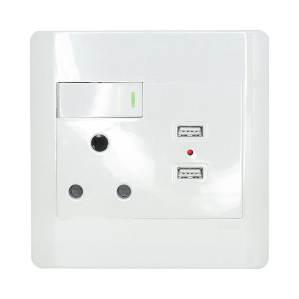 SINGLE WALL SOCKET (16A X1), (2X 2.1A USB) S001-B - PWR-SOCKET-USB