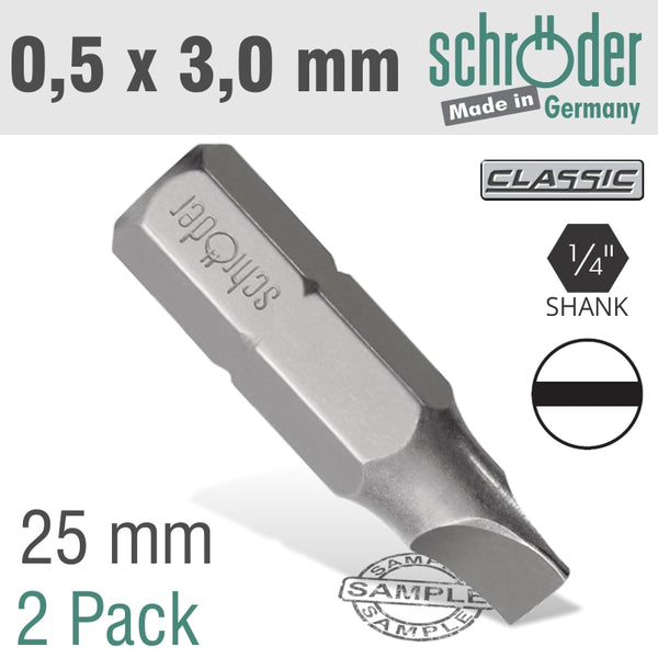 SLOTTED BIT 0.5X3MM 25MM 2CD