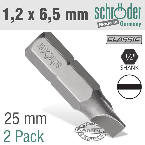 SLOTTED BIT 1.2X6.5MM 25MM 2CD