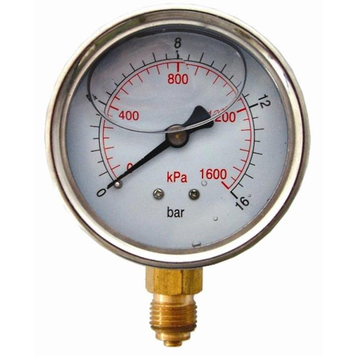 PRESS. GAUGE 63MM GLYCERINE 1/4' BOT. FIT METAL CASE 0-16BAR 0-1600KPA