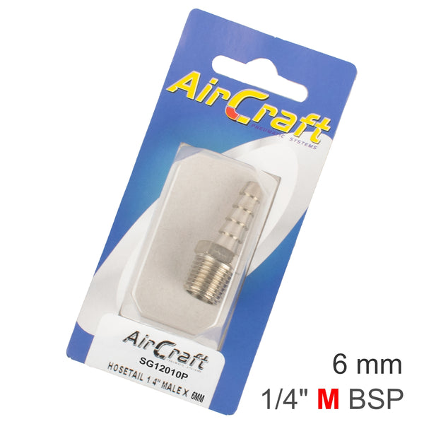 HOSETAIL 1/4'M X 6MM 2PC PACK