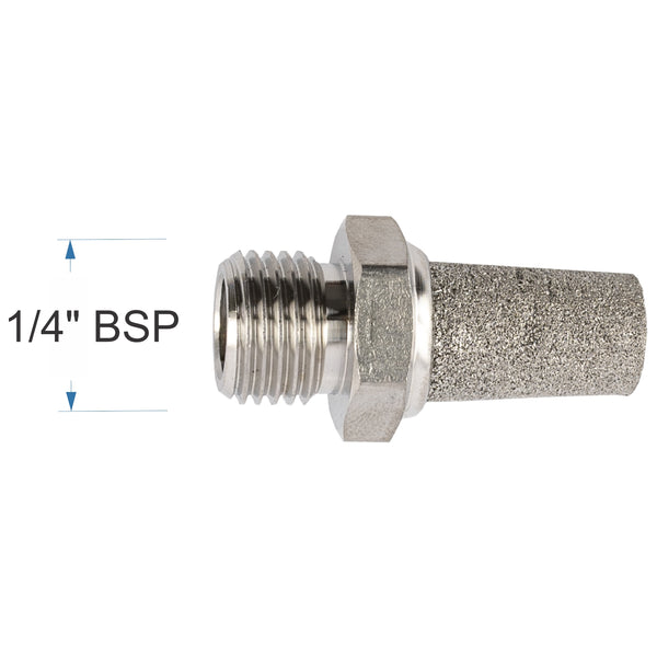 Metal Conical Muffler, 1/4" BSP Male Thread - Pneumatic Silencer, Exhaust Noise Reduction, Sintered Bronze Muffler