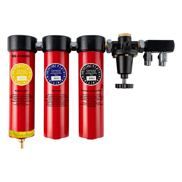 3-Stage Air Filter: Sinter, Fine, Carbon. Compressed Air Filter for Air Tools and Paint Spray Guns. 